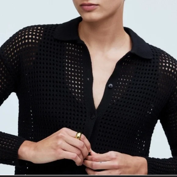 Madewell Open-Stitch Polo Cardigan Sweater M - Picture 2 of 11